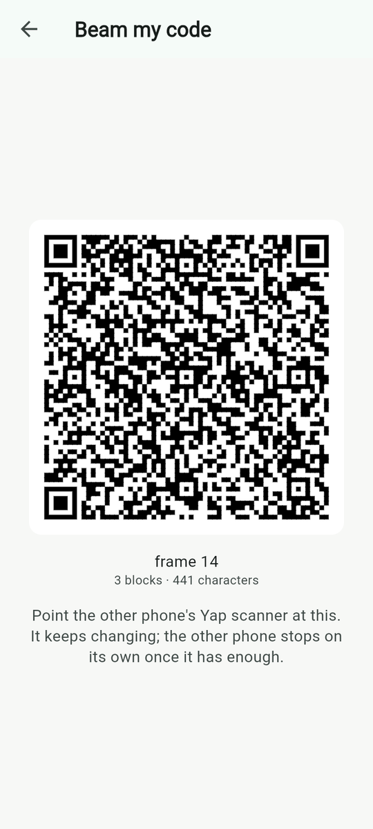 Beam my code: an animated QR for a camera that cannot read a still one.