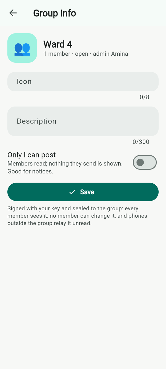 Group info as the admin sees it.